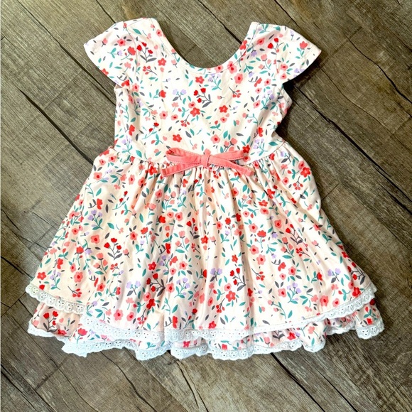 Cheeky Plum Floral Spring Dress with lace ruffle and bow - Picture 1 of 6